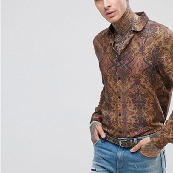 asos regular fit viscose tonal print shirt - Picture 3 of 3